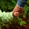 Parent holding child's hand in park