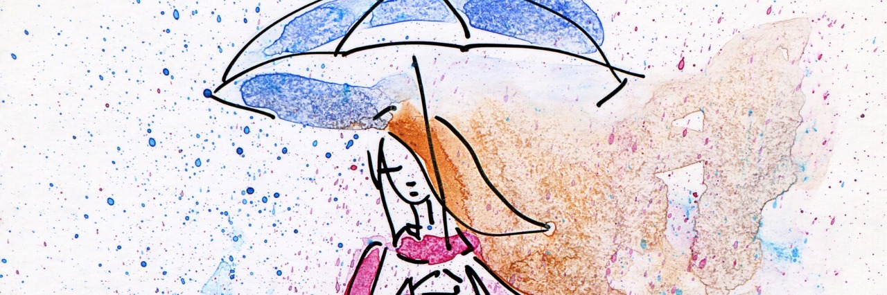 Adjusting to Setbacks With Ehlers-Danlos Syndrome Hand Painted Illustration of a Young Fashion Girl in the Rain