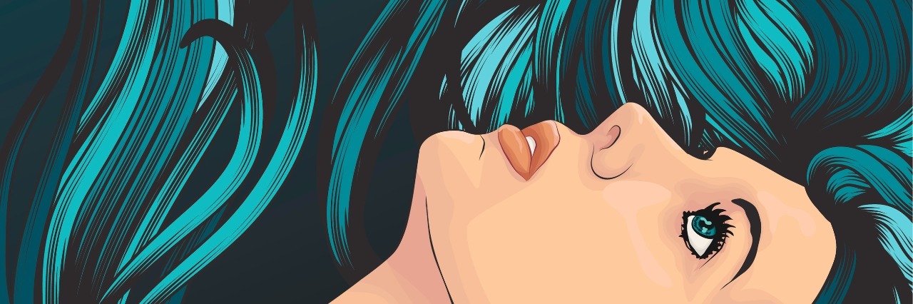 Helping a Friend With an Invisible Mental Illness Like OCD or MDD Woman's face with long detailed flowing blue hair