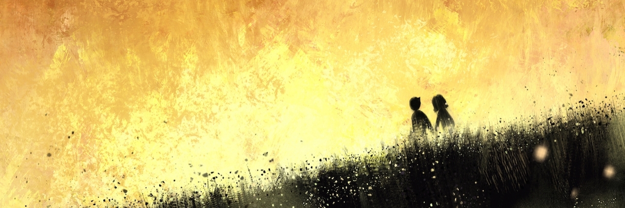 How to Be Friends With a Person With Crohn's Disease digital painting of sunset with couple in the meadow, oil on canvas texture