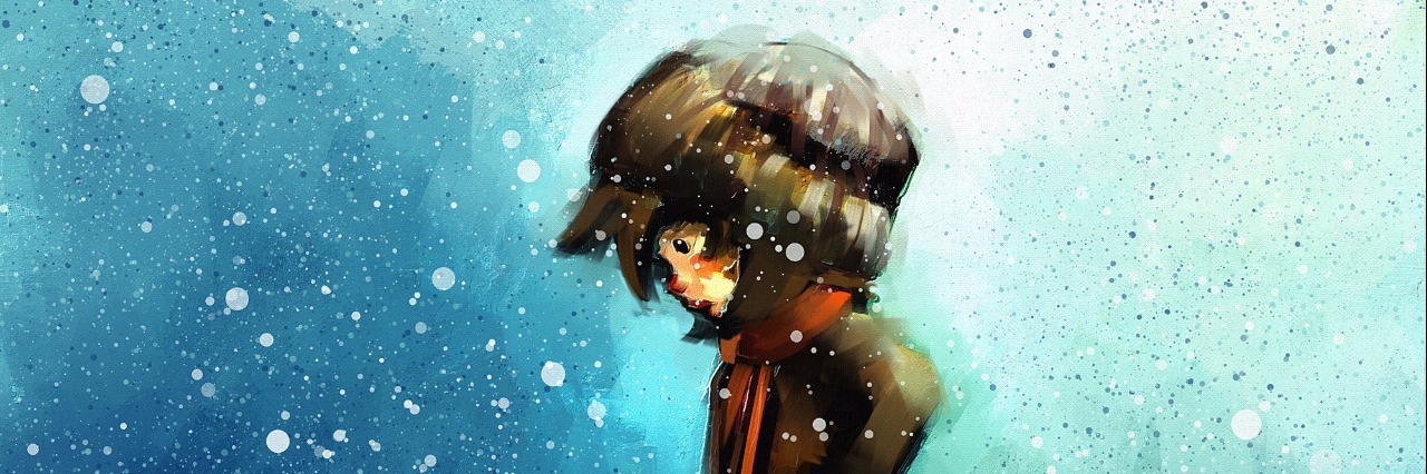 Growing Up With Schizophrenia and Accepting Your Illness digital painting of little girl walking in winter outdoor, oil on canvas texture