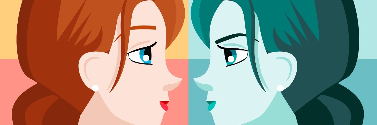 Accepting Your Body's Limitations With Chronic Illness and POTS double personality mirror girl illustration