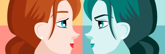 double personality mirror girl illustration