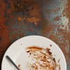 Dirty dessert plate on a grunge rustic background