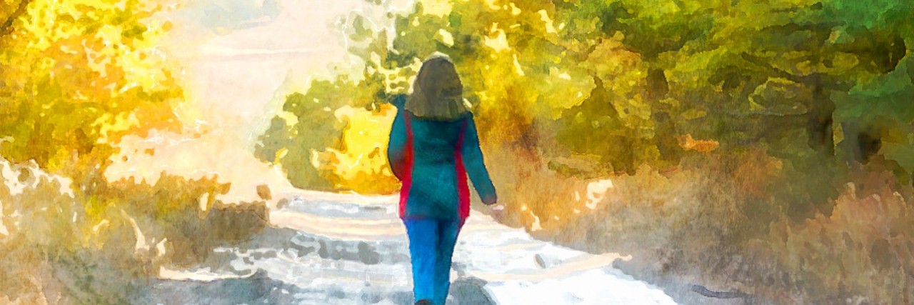 What to Know When Diagnosed With Borderline Personality Disorder Watercolor illustration girl walking along the road through the forest.