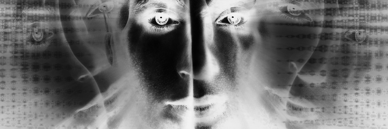 Surreal portrait of a man. The image shows the inner struggle of man with his contradictions. Double exposure