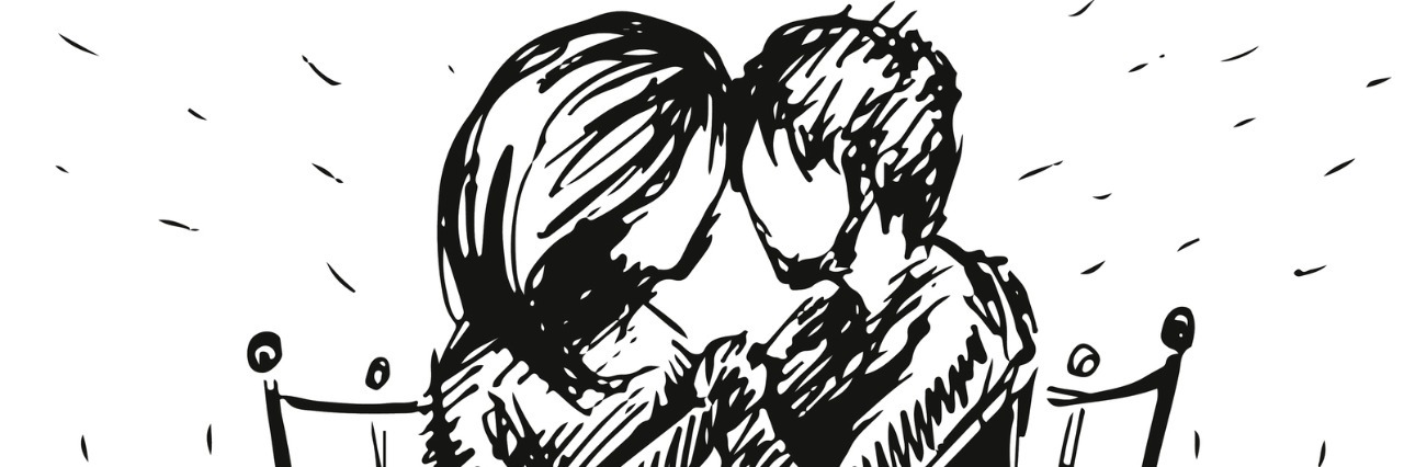 What It's Like to Date Someone With a Mental Illness Vector graphic sketch of romantic happy young couple in love sitting on bench.