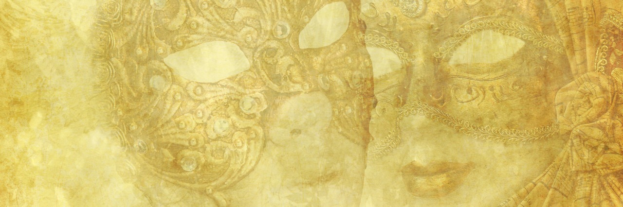 When Mental Illness Feels Like You're Hiding Behind a Mask Antique Venetian Masks on golden grunge and floral background