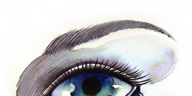 Watercolor sketch of a crying woman eye