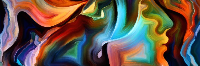 abstract colorful painting of two faces