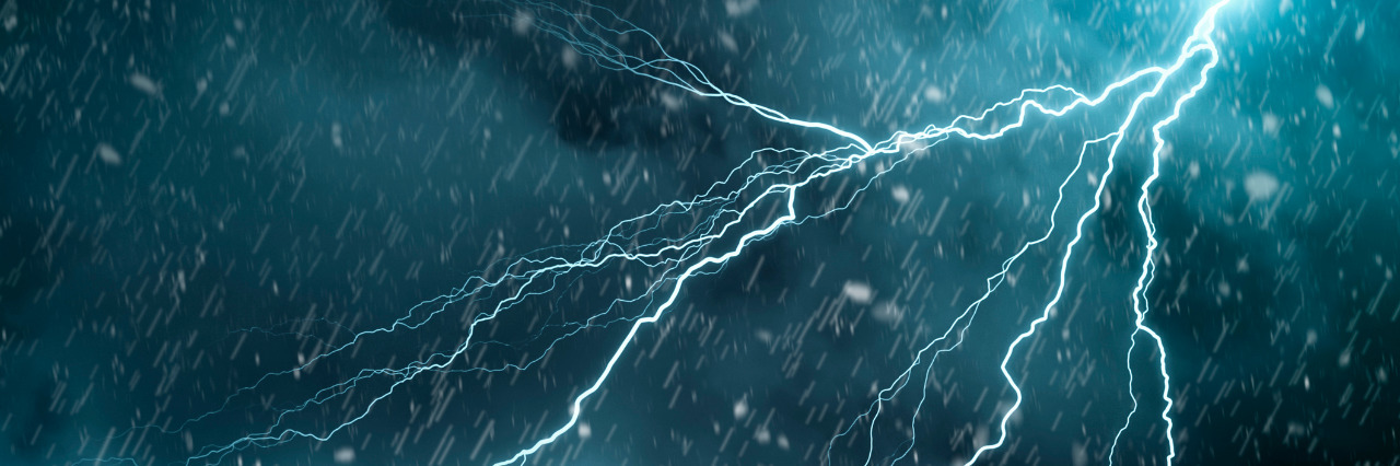 When My Anxiety Is Like a Storm A dark cloudy sky with rain and lightning.