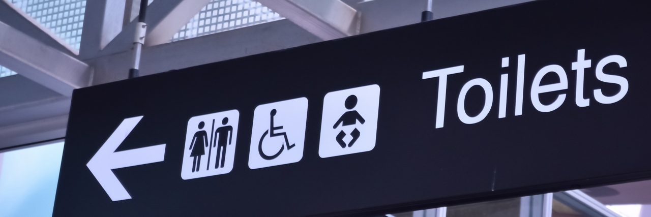 To the Woman Pretending to Be Disabled to Skip the Line Restroom sign.