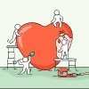 Sketch of working people with love sign.