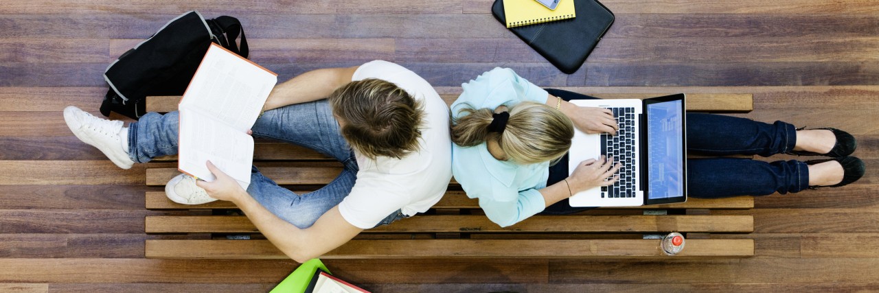 How to Navigate College or Grad School and Mental Illness University students studying, from above