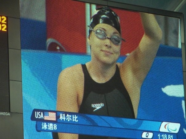 Beth on TV during the Beijing Paralympics.