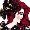 Fashion vector illustration with beautiful young long hared woman and flowers on her head