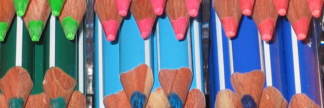 Schizoaffective Disorder and Creativity Color pencils stacked neatly on top of each other