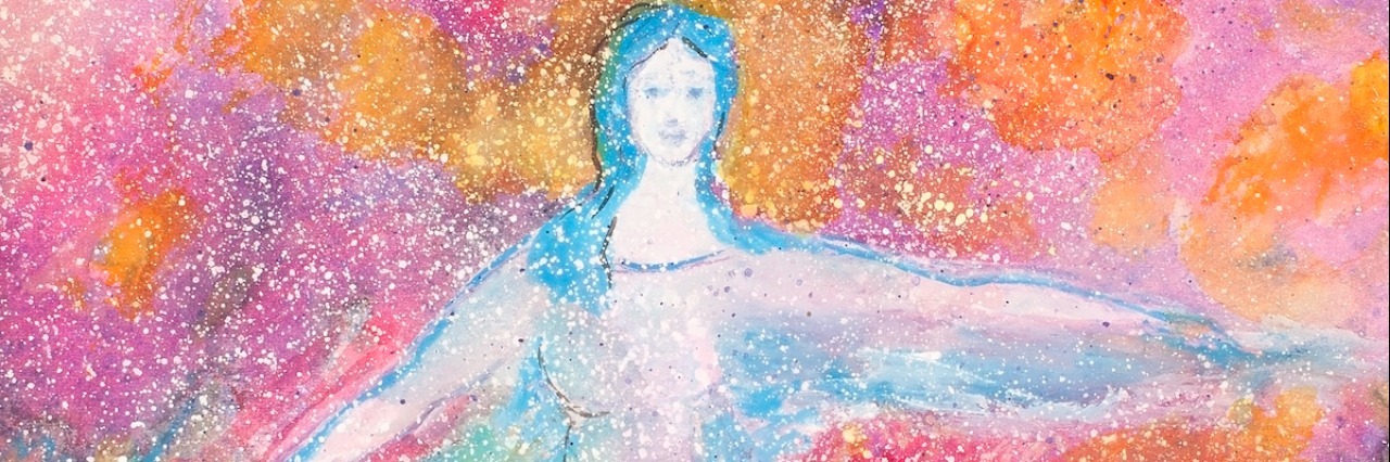 Undiagnosed Chronic Illness: Why I Want to Find Something Wrong Gouache painting of an imaginary blue female dancer and a colorful background.