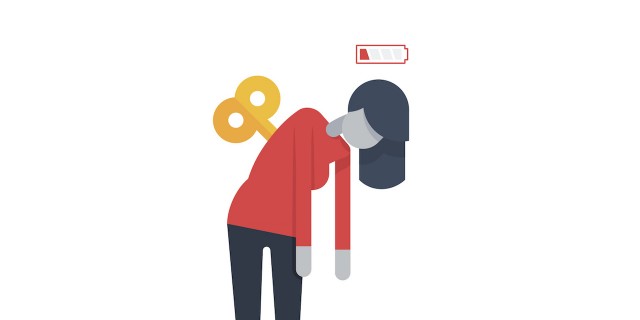 How the Spoon Theory Explains My Energy Levels as Someone on the Autism Spectrum woman with low battery sign above head and wind up on back