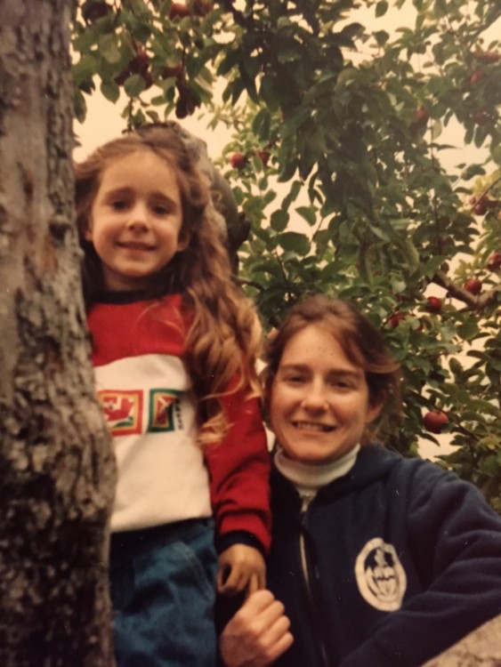 My mom and I, wearing an early myoelectric arm which doubled as Thor's Hammer.