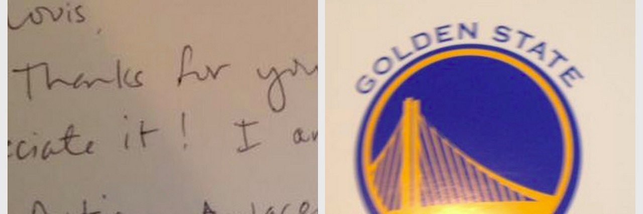 Letter From Golden State Warriors Coach About Autism Awareness A handwritten note next to the Golden State Warriors logo (a yellow bridge against a blue background) and the words Golden State Warriors