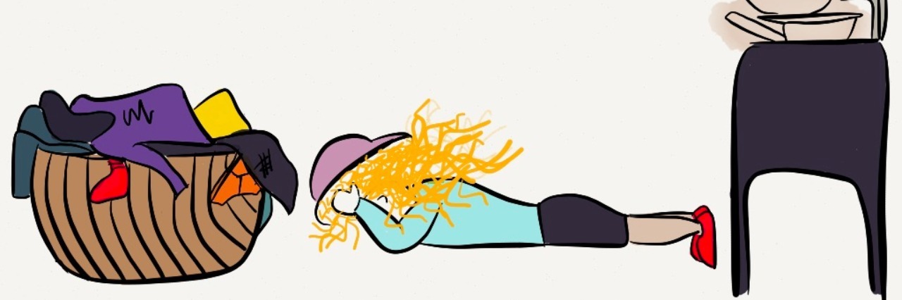 Why It's Hard to Talk About My Illness With My Friends hand drawn cartoon of woman lying on ground by amani omejer