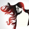 drawing of woman turning her head over shoulder with flowing red and black hair