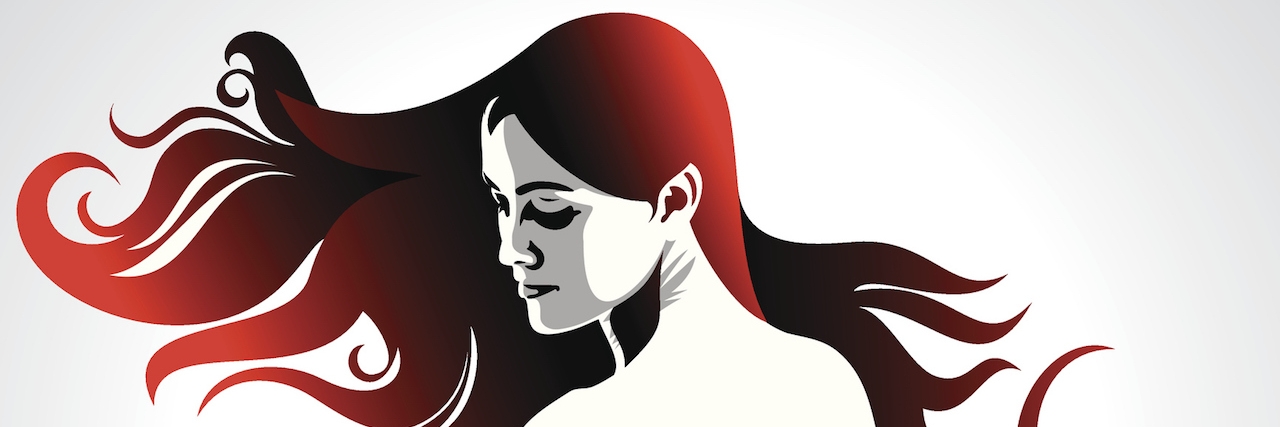 What Friends Should Know About My Polycystic Ovary Syndrome (PCOS) drawing of woman turning her head over shoulder with flowing red and black hair