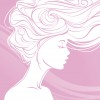 drawing of woman with waving hair on pink background