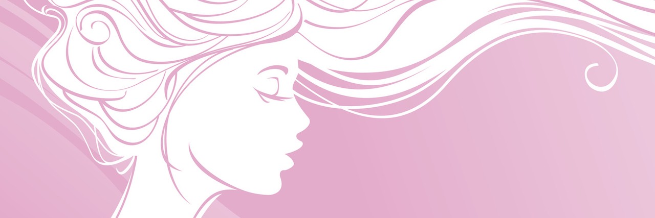 Misconceptions About Pulmonary Hypertension drawing of woman with waving hair on pink background