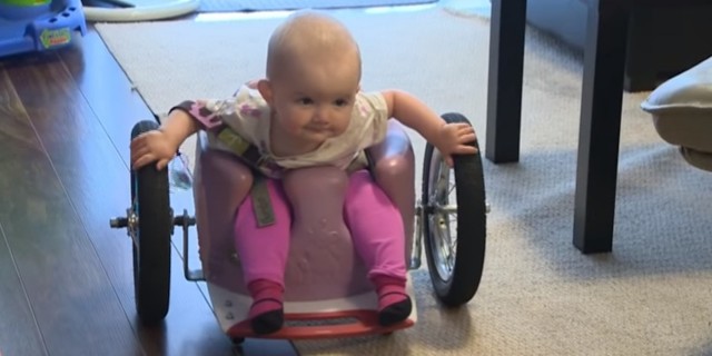 Evelyn Moore uses her handmade wheelchair in a clip from CTV News.