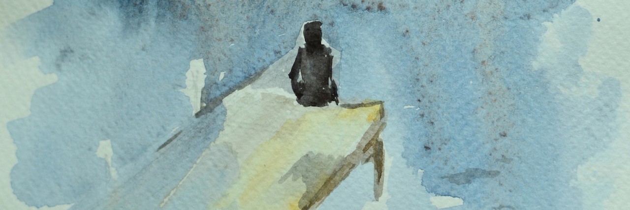 Why I Cancel Plans Because of My Chronic Illness The lonely human on the bridge by the sea. Watercolor painting.
