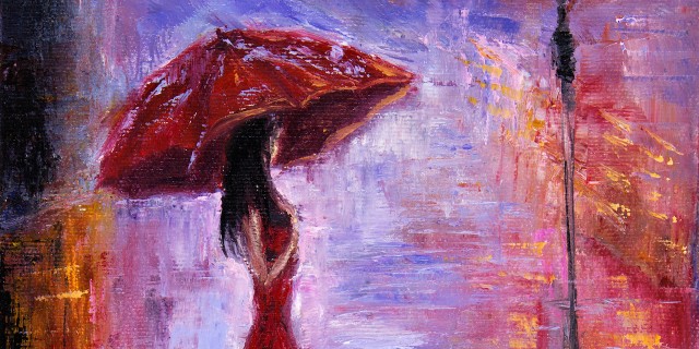 5 Ways Being Chronically Ill Is Worse Than I Expected Original oil painting showing beautiful young woman in red,holding red umbrella near a street lamp on canvas.