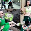 photos of woman with digestive tract paralysis (DTP) in the hospital, standing at a door, sitting and holding pins