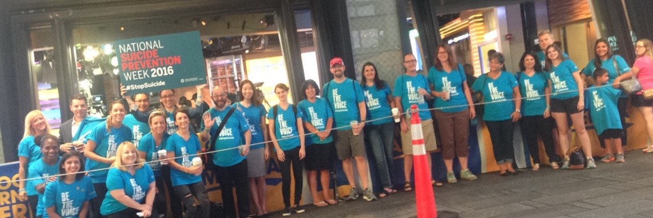 #SuicideOnTheBrain: Response to 'Good Morning America' Incident suicide prevention group standing outside good morning america