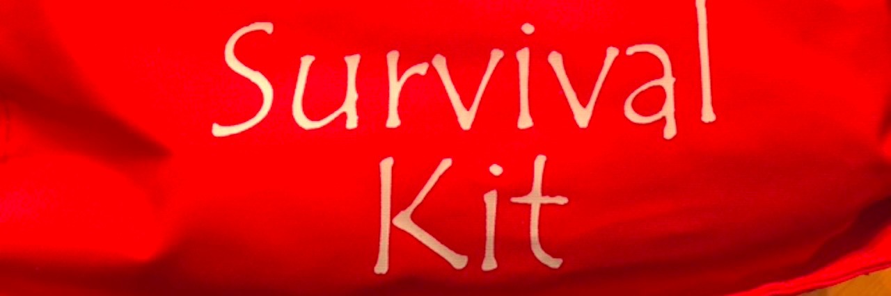 The Day My Son Who Lives With Anxiety Became a Self-Advocate red bag that says "survival kit"