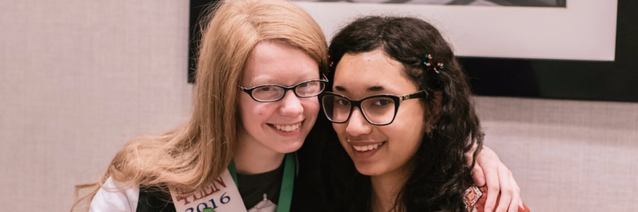 To My Best Friend, Who I Met Because of Trichotillomania two pics of two teenage girls posing together