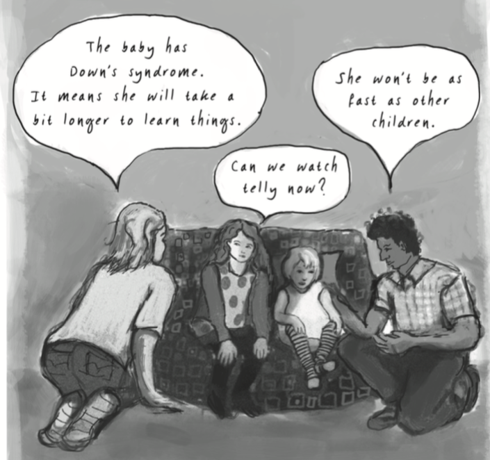 Illustration of Beaumont telling her kids about Beth