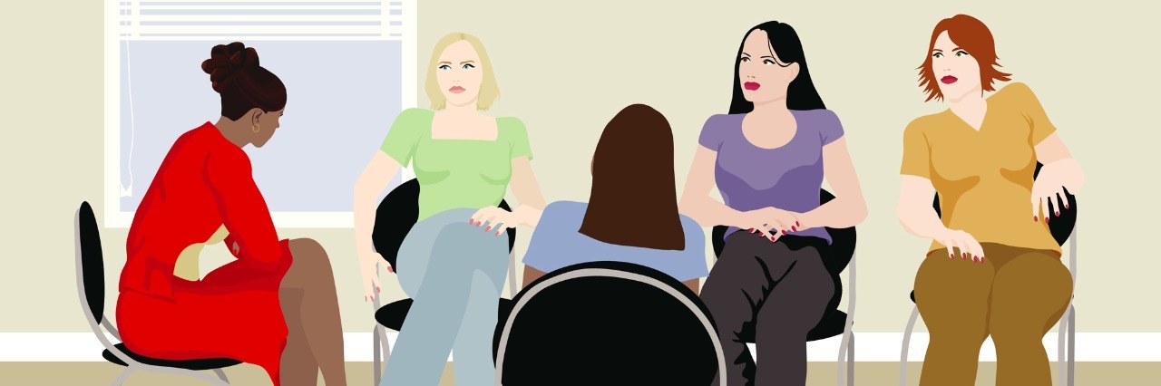 When Depression Takes Away Your Ability To Make Small Talk Illustration of a Woman`s Support Group