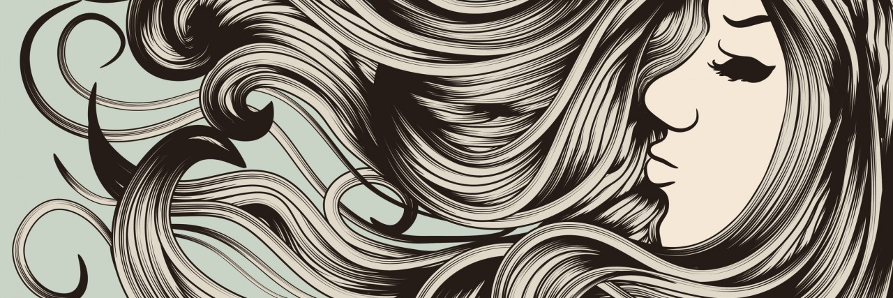 When You Can't Run From Anxiety and Grief sketch of a womans face with her hair blowing in the wind