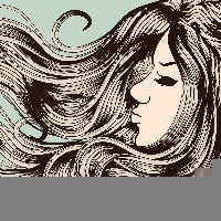sketch of a womans face with her hair blowing in the wind