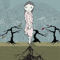 hand drawn illustration of young girl growing roots like a tree