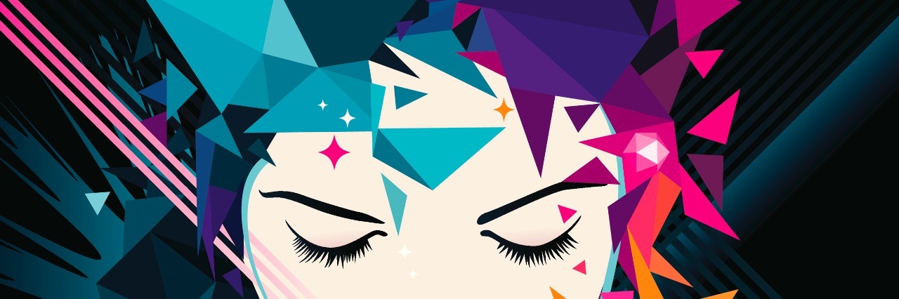 Autism: What It's Like When I Feel a Meltdown Coming On Illustration of woman with eyes closed, her head covered with colorful triangular shapes