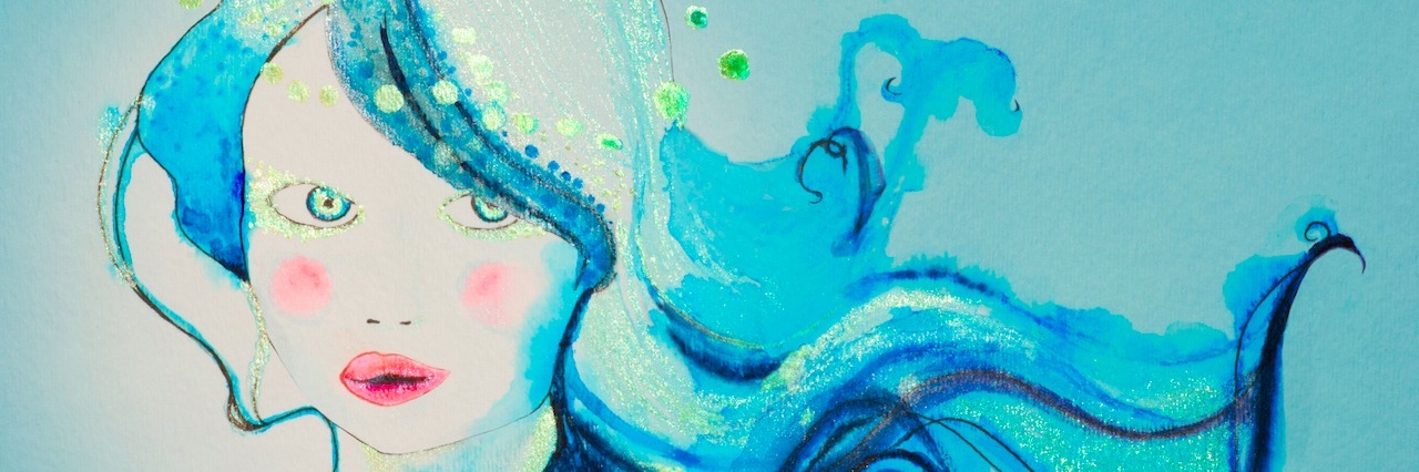 painting of woman in shades of blue