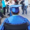 Rear view of a graduate in a wheelchair