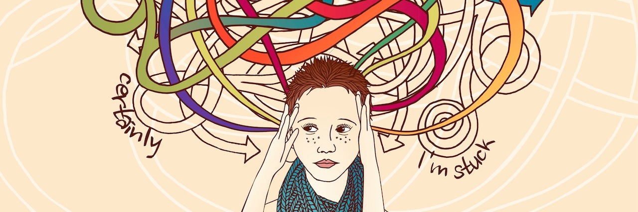 Learning to Trust Yourself With Bipolar Disorder drawing of a woman with arrows above her head