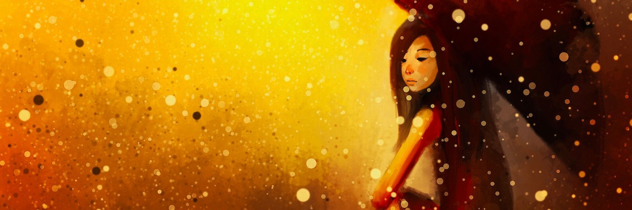 How to Help Feeling Lonely With Multiple Sclerosis drawing of girl in red dress with umbrella in the rain