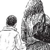 Illustration of mom and son walking