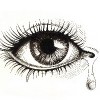 Hand drawn illustration of an eye with tear. Ink on paper sketch.
