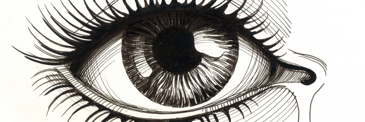 Why We Cry: The Power of Tears During Depression Hand drawn illustration of an eye with tear. Ink on paper sketch.